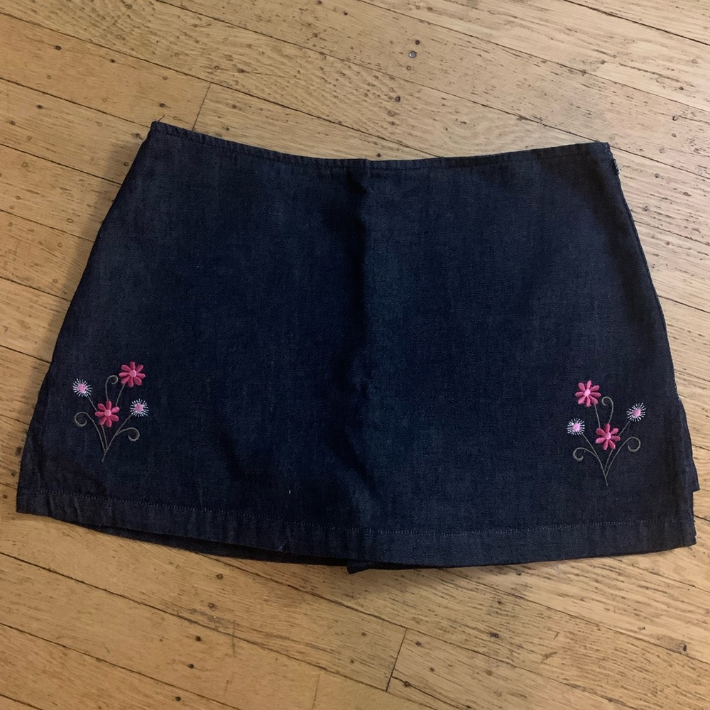 SOLD - Embroidered Denim Skort (Skirt+Short)